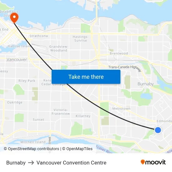 Burnaby to Vancouver Convention Centre map