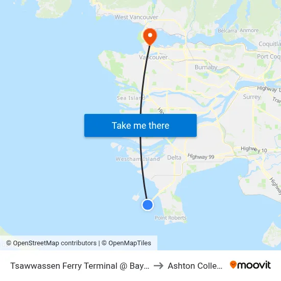 Tsawwassen Ferry Terminal @ Bay 2 to Ashton College map