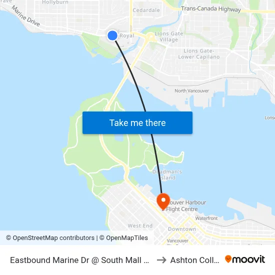 Eastbound Marine Dr @ South Mall Access to Ashton College map
