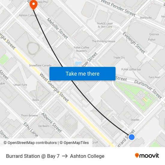 Burrard Station @ Bay 7 to Ashton College map