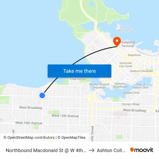 Northbound Macdonald St @ W 4th Ave to Ashton College map