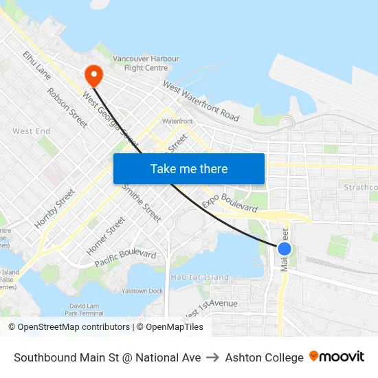 Southbound Main St @ National Ave to Ashton College map