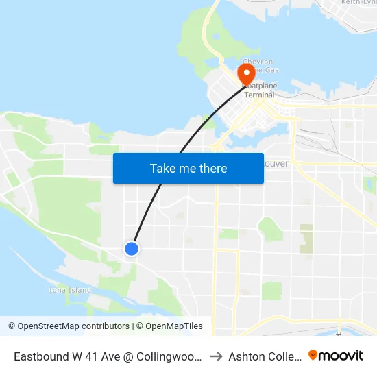 Eastbound W 41 Ave @ Collingwood St to Ashton College map