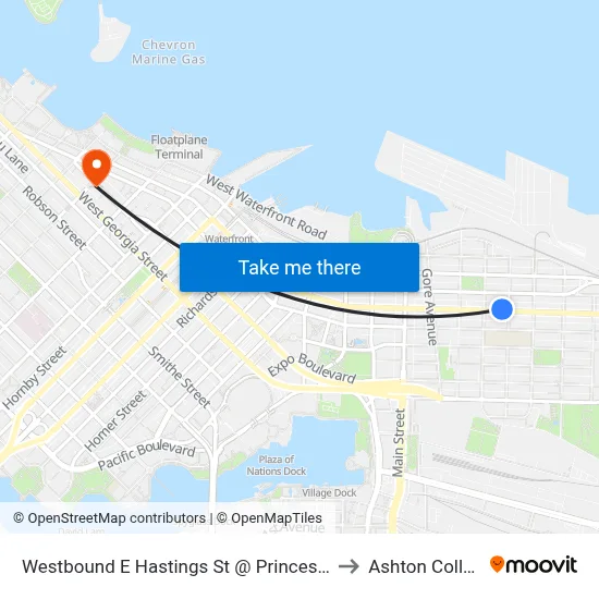 Westbound E Hastings St @ Princess Ave to Ashton College map