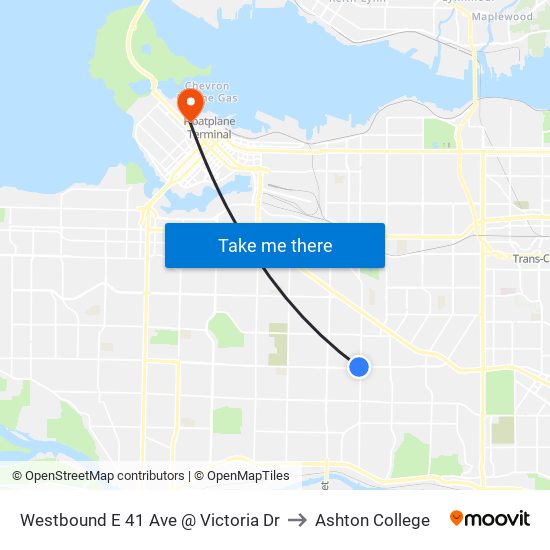 Westbound E 41 Ave @ Victoria Dr to Ashton College map