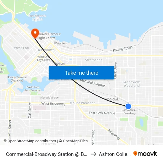 Commercial-Broadway Station @ Bay 2 to Ashton College map