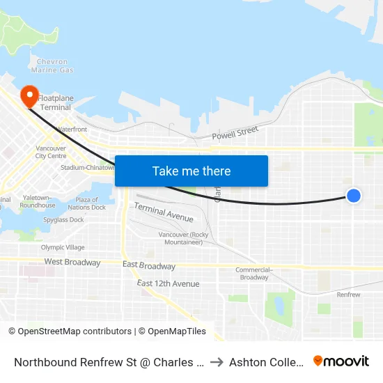 Northbound Renfrew St @ Charles St to Ashton College map