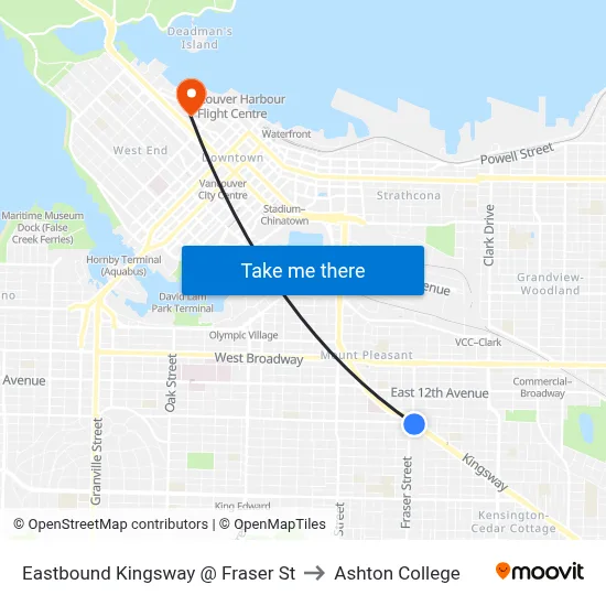 Eastbound Kingsway @ Fraser St to Ashton College map