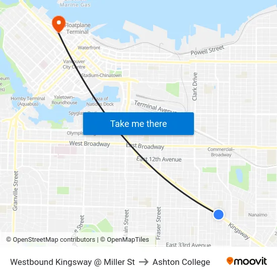 Westbound Kingsway @ Miller St to Ashton College map