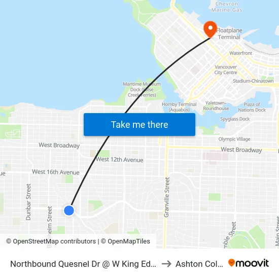 Northbound Quesnel Dr @ W King Edward Ave to Ashton College map