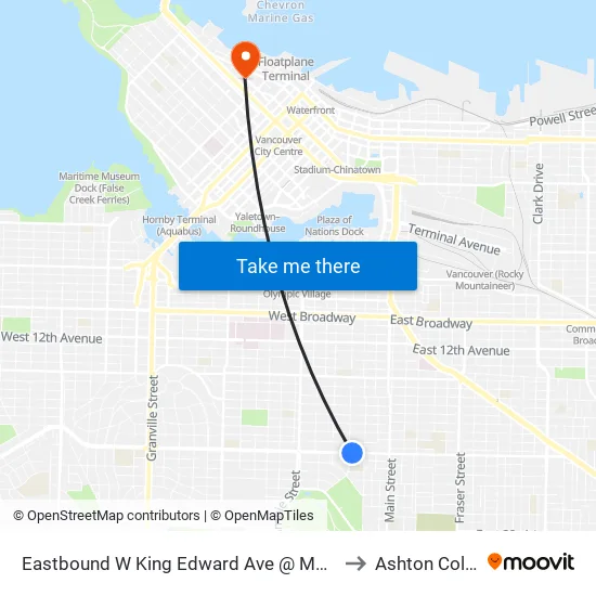 Eastbound W King Edward Ave @ Manitoba St to Ashton College map