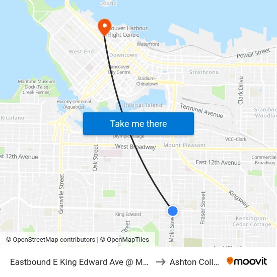 Eastbound E King Edward Ave @ Main St to Ashton College map