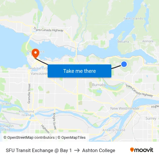 SFU Transit Exchange @ Bay 1 to Ashton College map