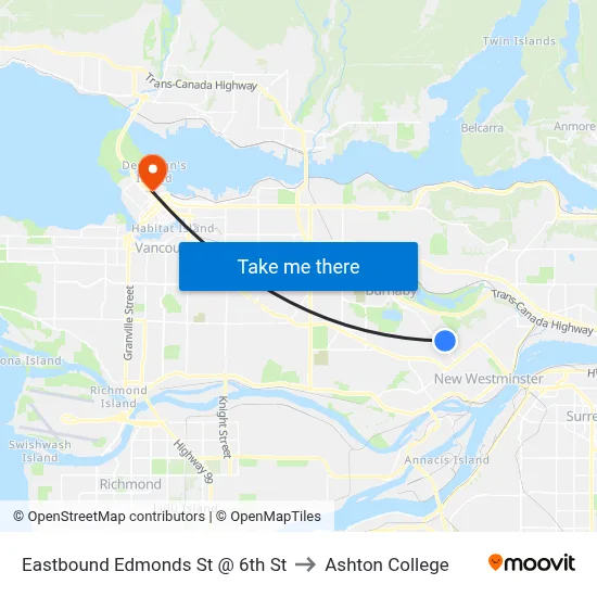 Eastbound Edmonds St @ 6th St to Ashton College map