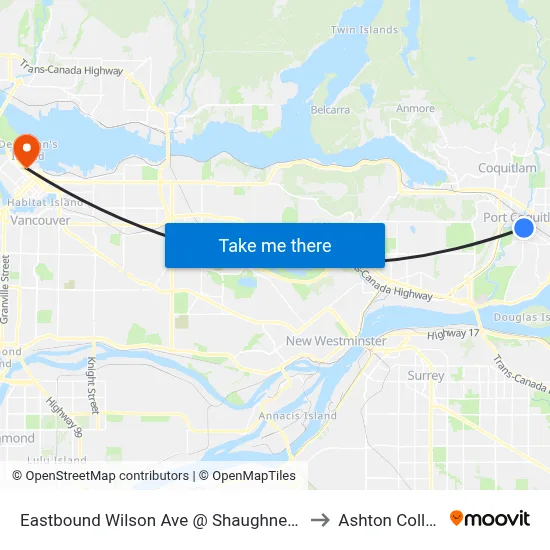 Eastbound Wilson Ave @ Shaughnessy St to Ashton College map