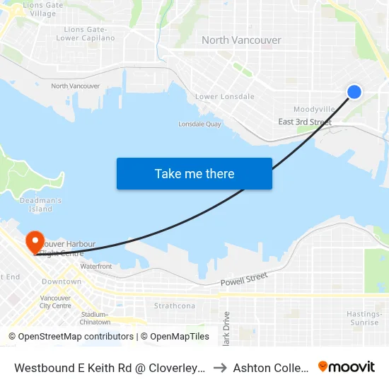 Westbound E Keith Rd @ Cloverley St to Ashton College map