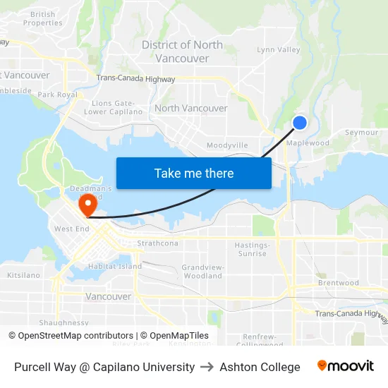 Purcell Way @ Capilano University to Ashton College map