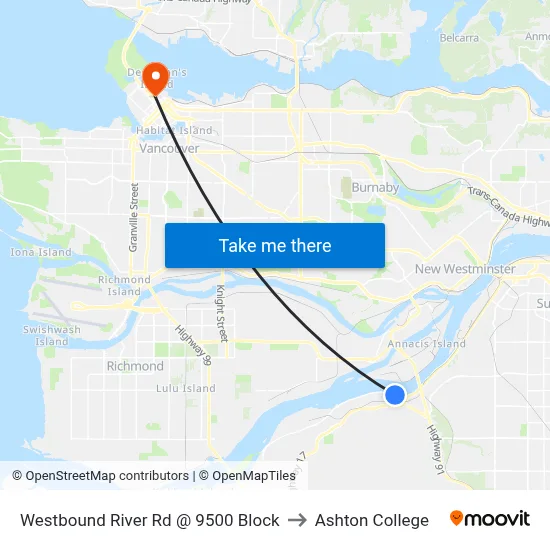 Westbound River Rd @ 9500 Block to Ashton College map