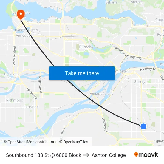 Southbound 138 St @ 6800 Block to Ashton College map