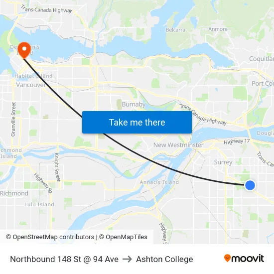 Northbound 148 St @ 94 Ave to Ashton College map