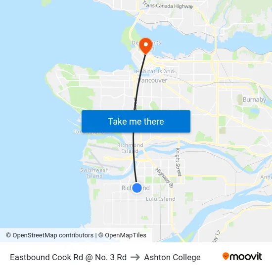 Eastbound Cook Rd @ No. 3 Rd to Ashton College map