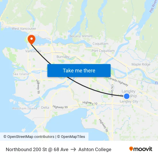 Northbound 200 St @ 68 Ave to Ashton College map