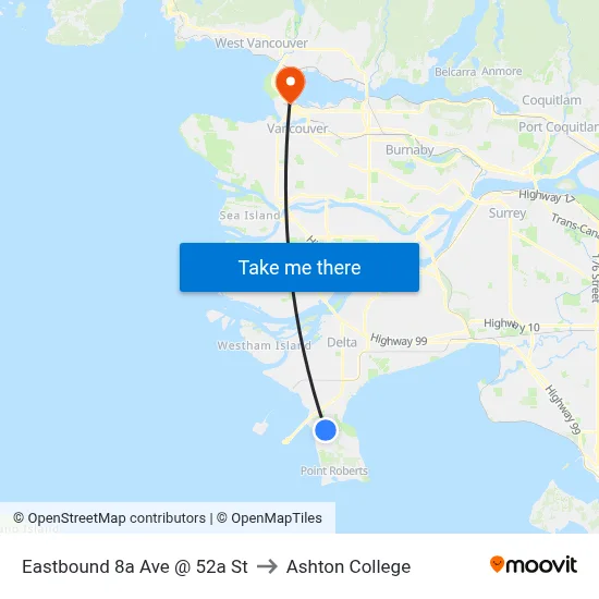 Eastbound 8a Ave @ 52a St to Ashton College map