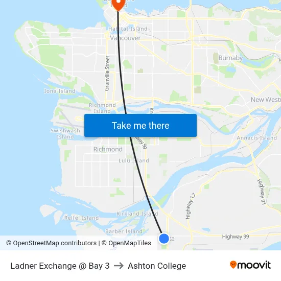 Ladner Exchange @ Bay 3 to Ashton College map