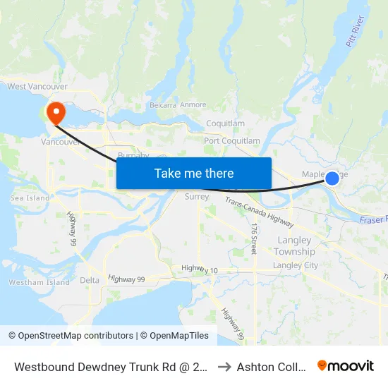Westbound Dewdney Trunk Rd @ 230 St to Ashton College map