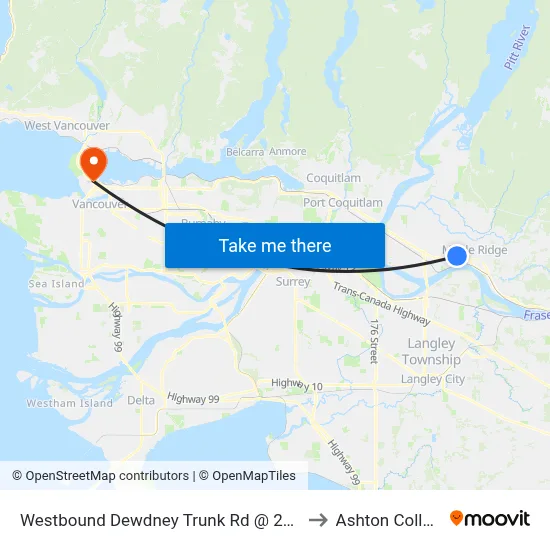 Westbound Dewdney Trunk Rd @ 216 St to Ashton College map