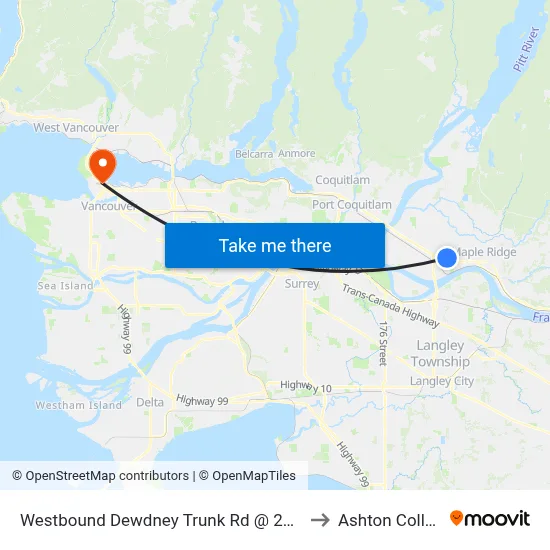 Westbound Dewdney Trunk Rd @ 206b St to Ashton College map