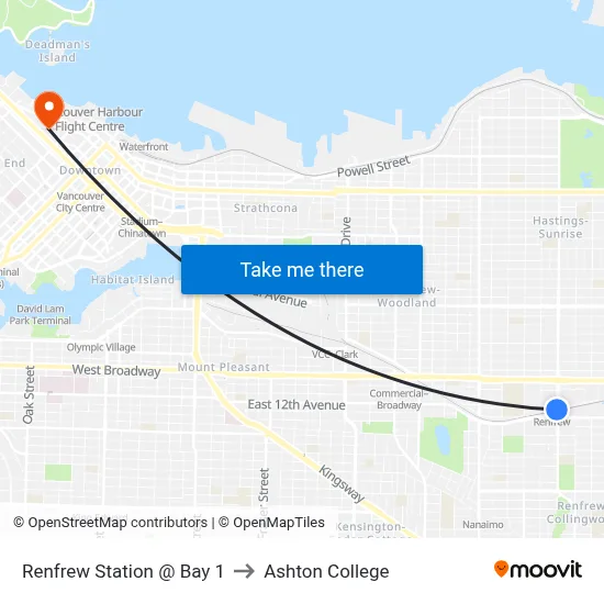 Renfrew Station @ Bay 1 to Ashton College map