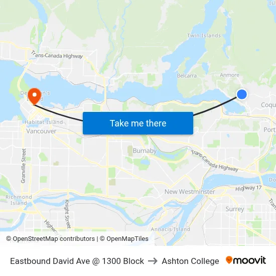 Eastbound David Ave @ 1300 Block to Ashton College map