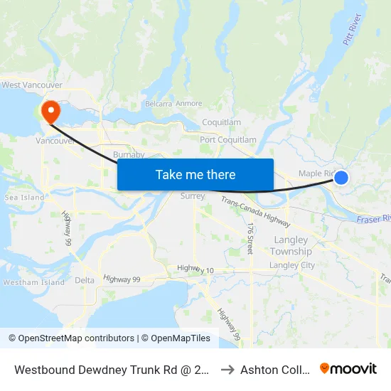 Westbound Dewdney Trunk Rd @ 238b St to Ashton College map