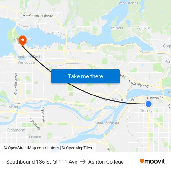 Southbound 136 St @ 111 Ave to Ashton College map