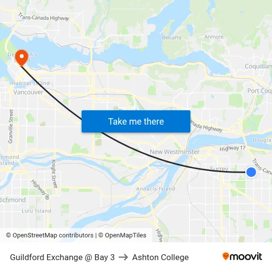 Guildford Exchange @ Bay 3 to Ashton College map
