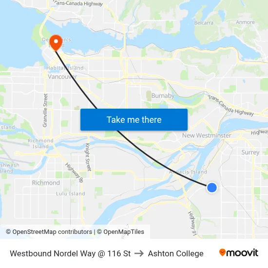 Westbound Nordel Way @ 116 St to Ashton College map