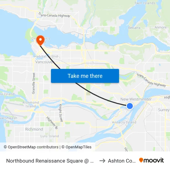 Northbound Renaissance Square @ Quayside Dr to Ashton College map