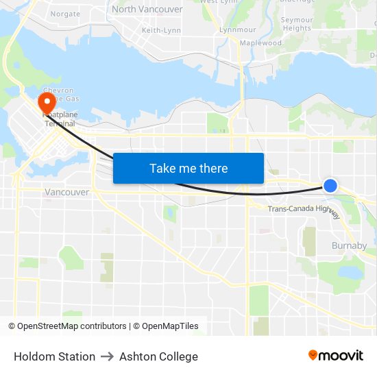 Holdom Station to Ashton College map
