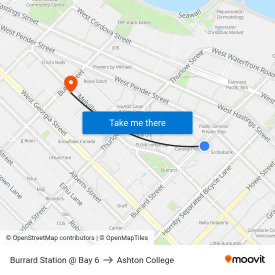 Burrard Station @ Bay 6 to Ashton College map