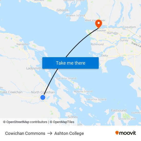 Cowichan Commons to Ashton College map