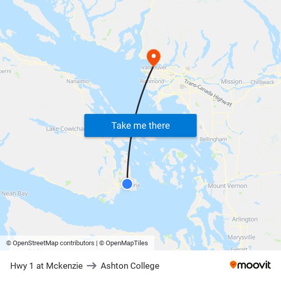 Hwy 1 at Mckenzie to Ashton College map
