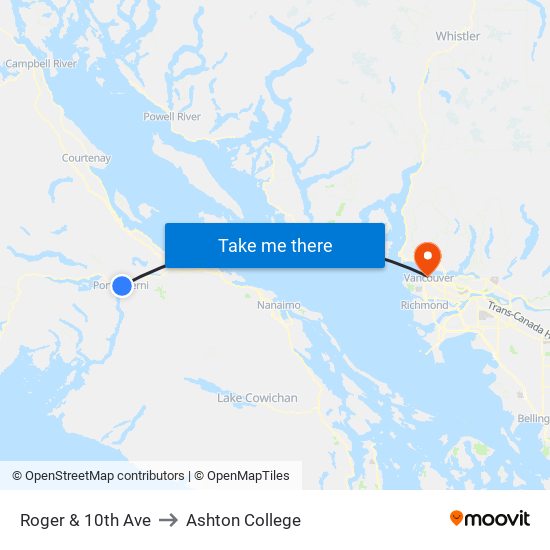Roger & 10th Ave to Ashton College map