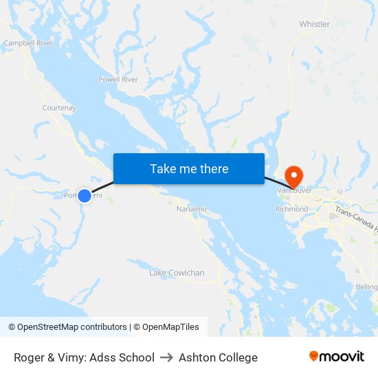 Roger & Vimy: Adss School to Ashton College map