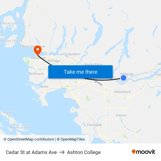 Cedar & Adams to Ashton College map