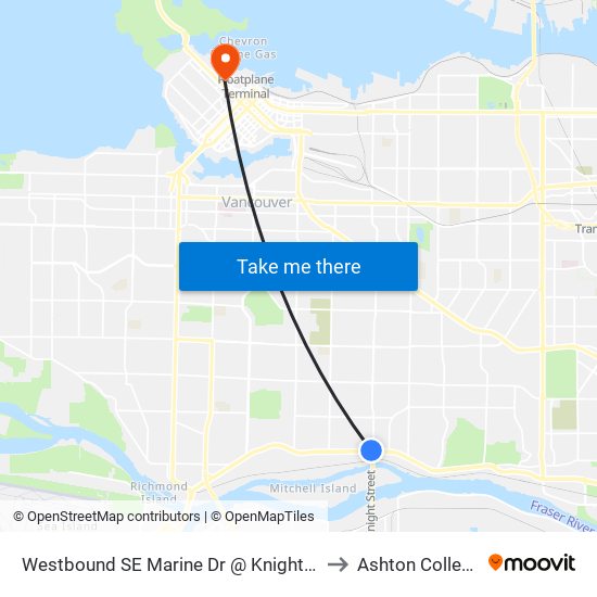 Westbound SE Marine Dr @ Knight St to Ashton College map