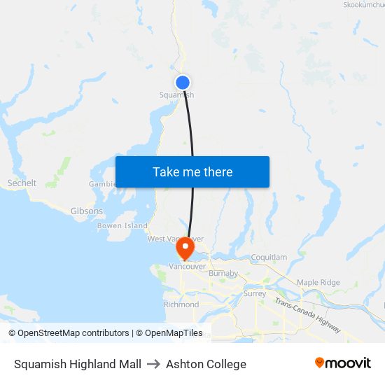 Squamish Highland Mall to Ashton College map