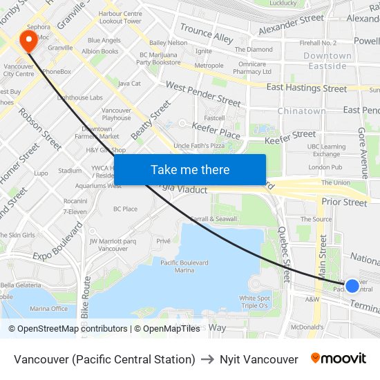 Vancouver (Pacific Central Station) to Nyit Vancouver map