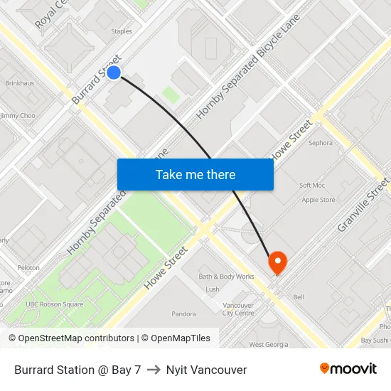 Burrard Station @ Bay 7 to Nyit Vancouver map
