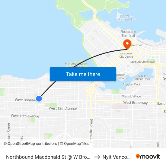 Northbound Macdonald St @ W Broadway to Nyit Vancouver map